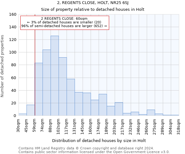 2, REGENTS CLOSE, HOLT, NR25 6SJ: Size of property relative to detached houses in Holt