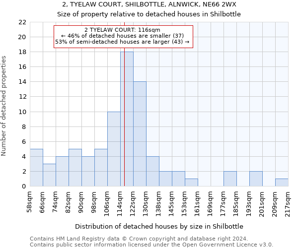 2, TYELAW COURT, SHILBOTTLE, ALNWICK, NE66 2WX: Size of property relative to detached houses in Shilbottle