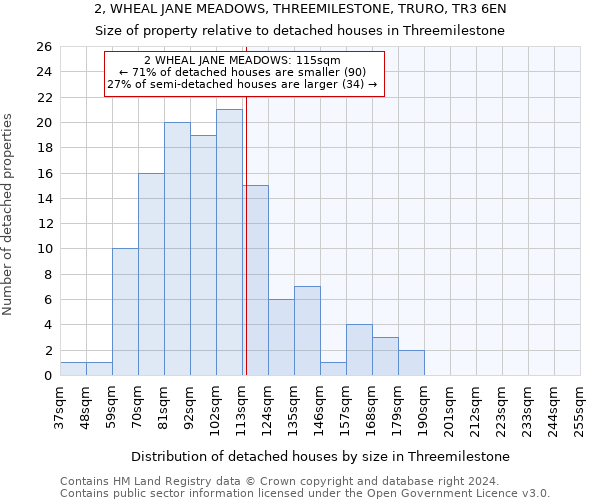 2, WHEAL JANE MEADOWS, THREEMILESTONE, TRURO, TR3 6EN: Size of property relative to detached houses in Threemilestone