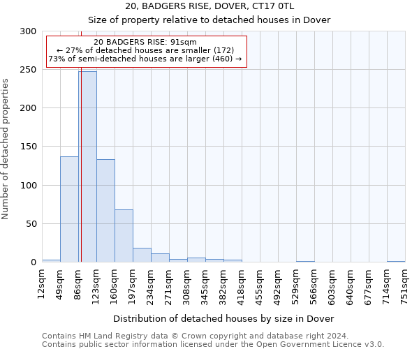 20, BADGERS RISE, DOVER, CT17 0TL: Size of property relative to detached houses in Dover
