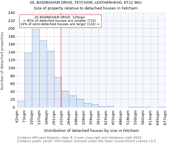 20, BADINGHAM DRIVE, FETCHAM, LEATHERHEAD, KT22 9EU: Size of property relative to detached houses in Fetcham