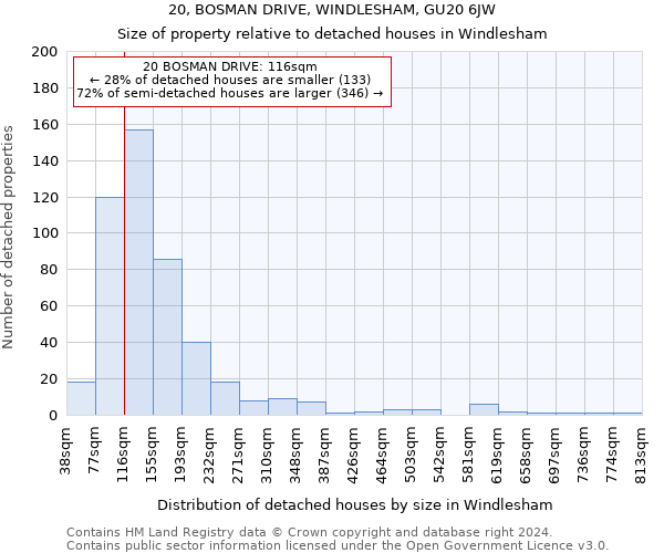 20, BOSMAN DRIVE, WINDLESHAM, GU20 6JW: Size of property relative to detached houses in Windlesham