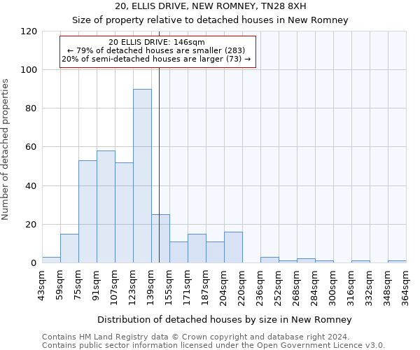 20, ELLIS DRIVE, NEW ROMNEY, TN28 8XH: Size of property relative to detached houses in New Romney