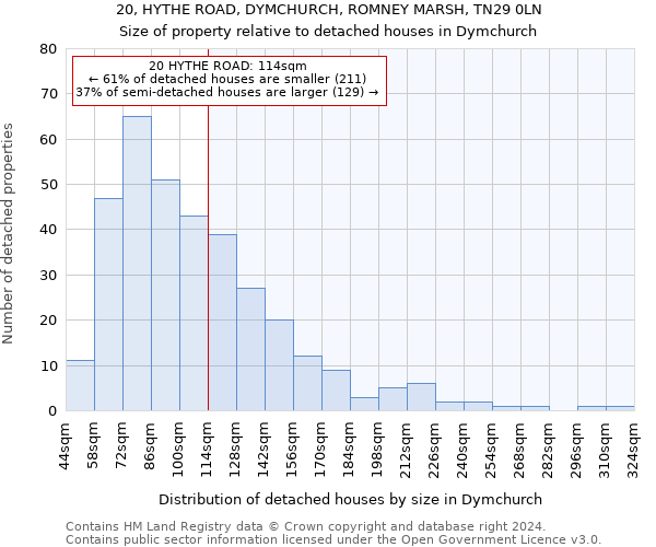 20, HYTHE ROAD, DYMCHURCH, ROMNEY MARSH, TN29 0LN: Size of property relative to detached houses in Dymchurch