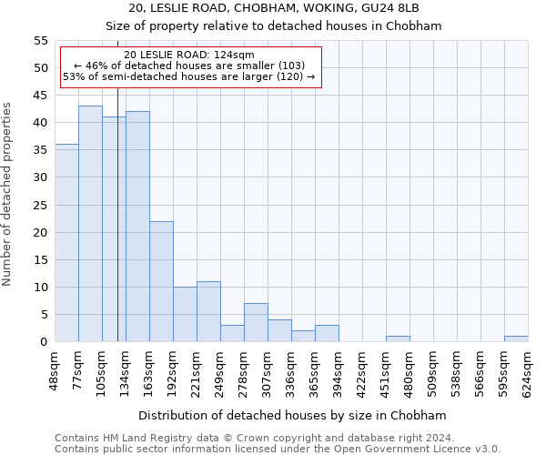 20, LESLIE ROAD, CHOBHAM, WOKING, GU24 8LB: Size of property relative to detached houses in Chobham