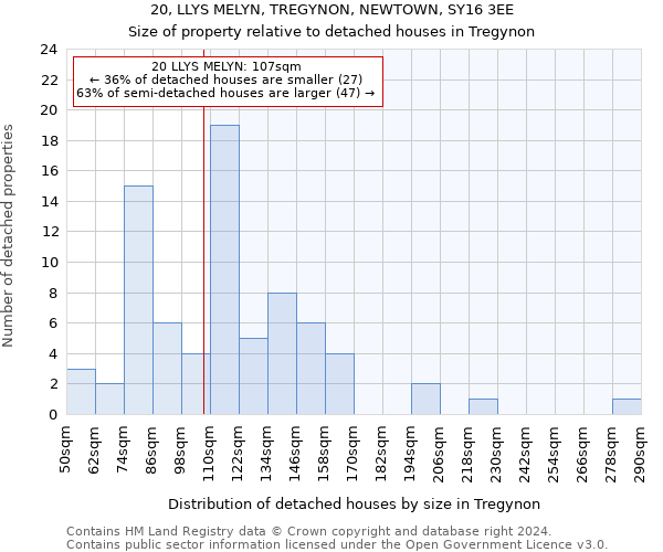20, LLYS MELYN, TREGYNON, NEWTOWN, SY16 3EE: Size of property relative to detached houses in Tregynon