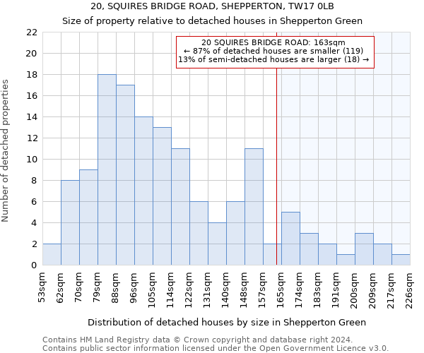 20, SQUIRES BRIDGE ROAD, SHEPPERTON, TW17 0LB: Size of property relative to detached houses in Shepperton Green