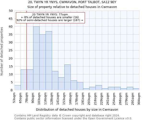 20, TWYN YR YNYS, CWMAVON, PORT TALBOT, SA12 9EY: Size of property relative to detached houses in Cwmavon