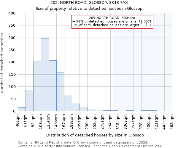 205, NORTH ROAD, GLOSSOP, SK13 7AX: Size of property relative to detached houses in Glossop