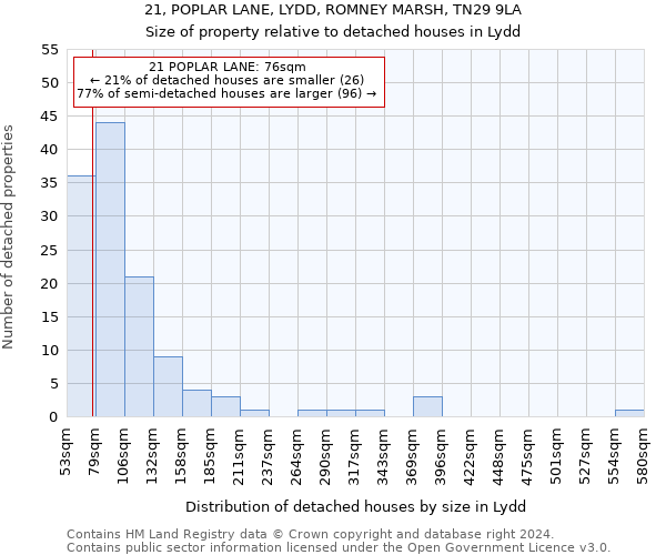 21, POPLAR LANE, LYDD, ROMNEY MARSH, TN29 9LA: Size of property relative to detached houses in Lydd