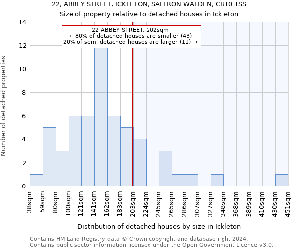 22, ABBEY STREET, ICKLETON, SAFFRON WALDEN, CB10 1SS: Size of property relative to detached houses in Ickleton