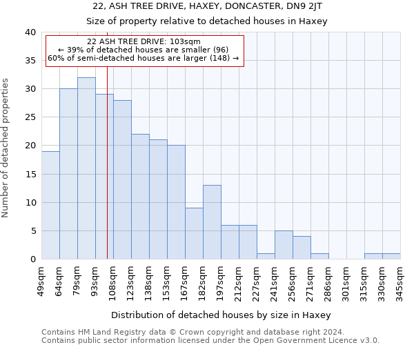 22, ASH TREE DRIVE, HAXEY, DONCASTER, DN9 2JT: Size of property relative to detached houses in Haxey