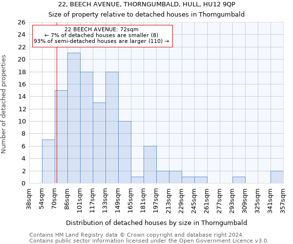 22, BEECH AVENUE, THORNGUMBALD, HULL, HU12 9QP: Size of property relative to detached houses in Thorngumbald