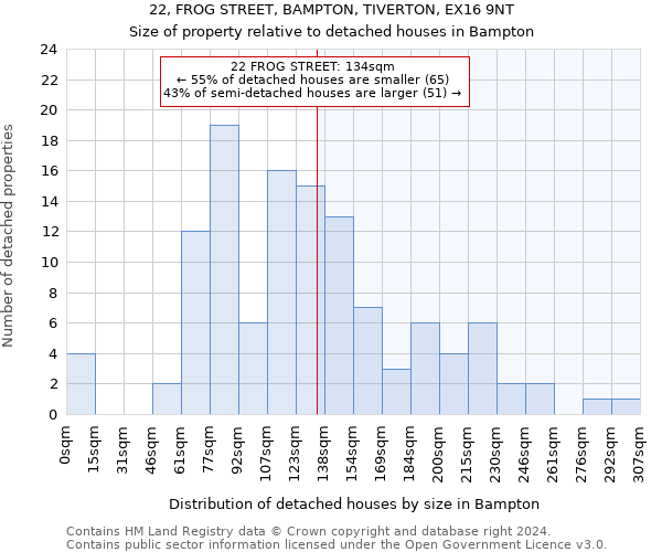 22, FROG STREET, BAMPTON, TIVERTON, EX16 9NT: Size of property relative to detached houses in Bampton