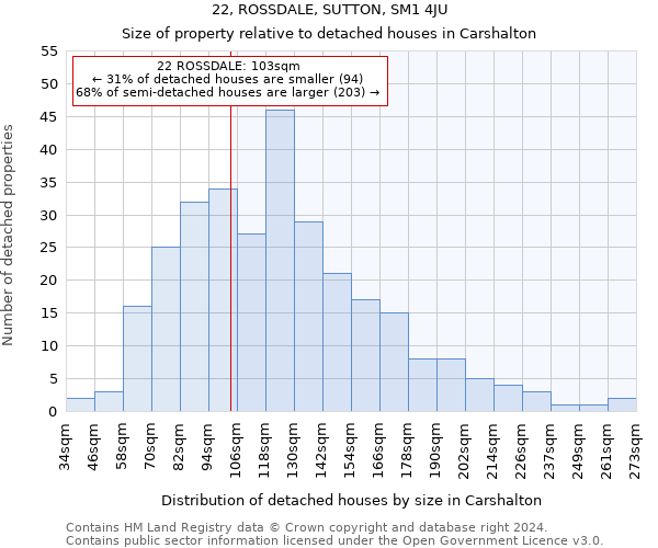 22, ROSSDALE, SUTTON, SM1 4JU: Size of property relative to detached houses in Carshalton