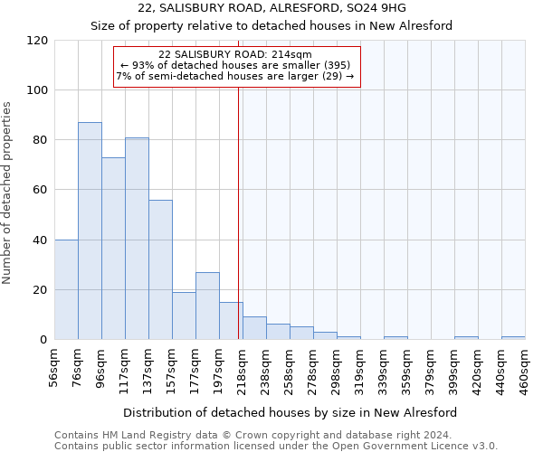 22, SALISBURY ROAD, ALRESFORD, SO24 9HG: Size of property relative to detached houses in New Alresford