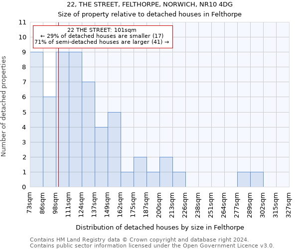 22, THE STREET, FELTHORPE, NORWICH, NR10 4DG: Size of property relative to detached houses in Felthorpe