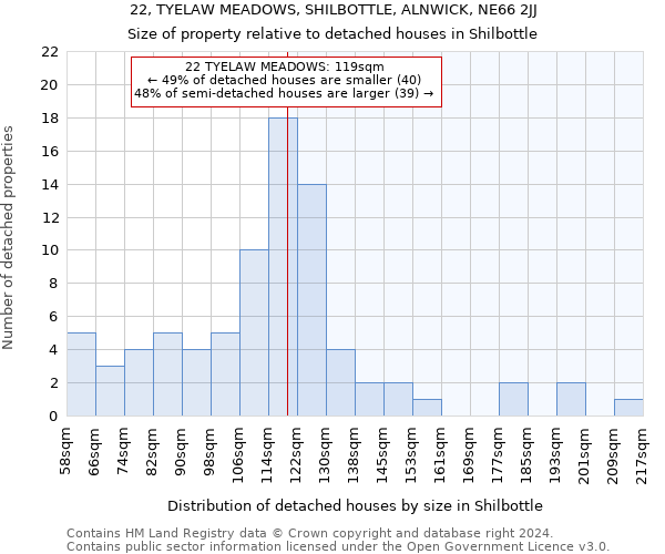 22, TYELAW MEADOWS, SHILBOTTLE, ALNWICK, NE66 2JJ: Size of property relative to detached houses in Shilbottle