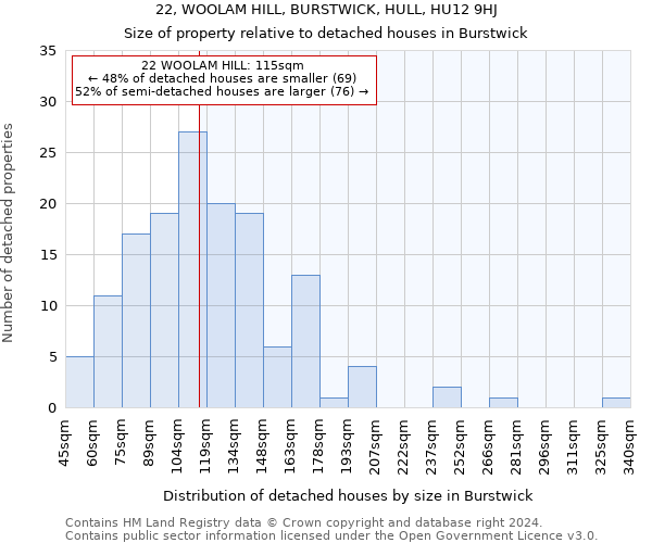 22, WOOLAM HILL, BURSTWICK, HULL, HU12 9HJ: Size of property relative to detached houses in Burstwick