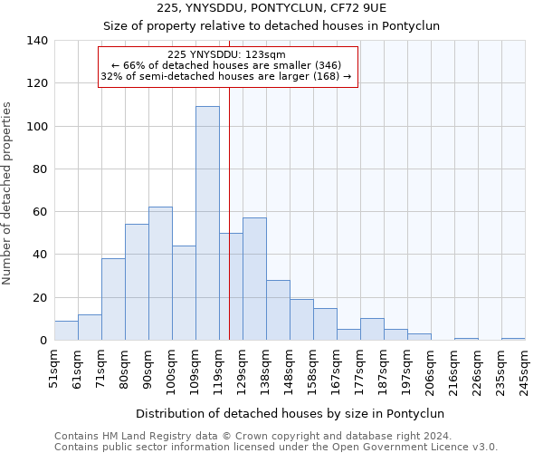 225, YNYSDDU, PONTYCLUN, CF72 9UE: Size of property relative to detached houses in Pontyclun