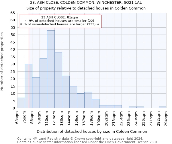 23, ASH CLOSE, COLDEN COMMON, WINCHESTER, SO21 1AL: Size of property relative to detached houses in Colden Common
