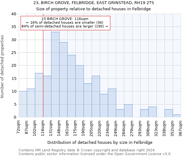 23, BIRCH GROVE, FELBRIDGE, EAST GRINSTEAD, RH19 2TS: Size of property relative to detached houses in Felbridge