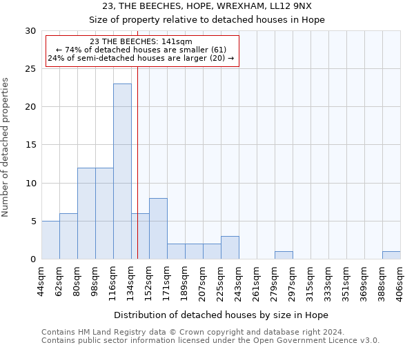 23, THE BEECHES, HOPE, WREXHAM, LL12 9NX: Size of property relative to detached houses in Hope