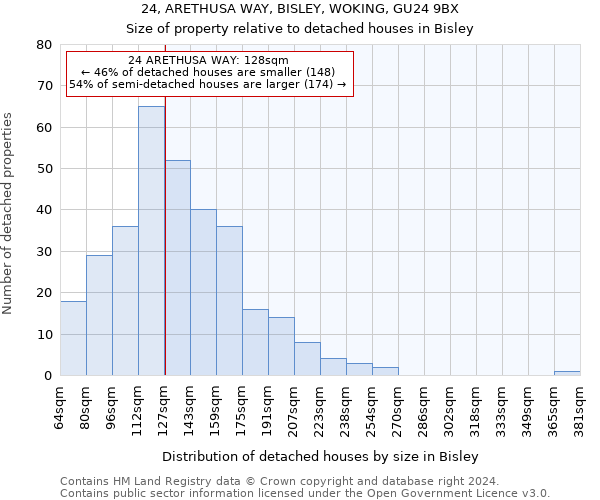 24, ARETHUSA WAY, BISLEY, WOKING, GU24 9BX: Size of property relative to detached houses in Bisley