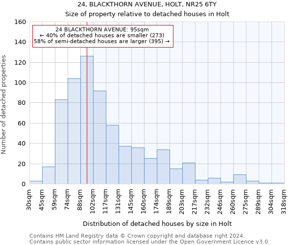 24, BLACKTHORN AVENUE, HOLT, NR25 6TY: Size of property relative to detached houses in Holt