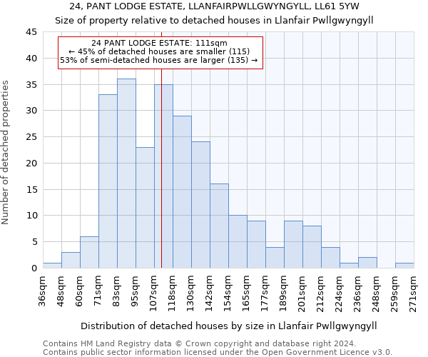 24, PANT LODGE ESTATE, LLANFAIRPWLLGWYNGYLL, LL61 5YW: Size of property relative to detached houses in Llanfair Pwllgwyngyll