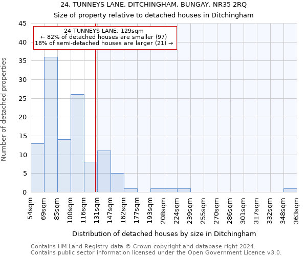 24, TUNNEYS LANE, DITCHINGHAM, BUNGAY, NR35 2RQ: Size of property relative to detached houses in Ditchingham