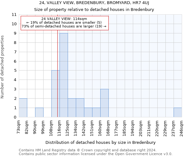 24, VALLEY VIEW, BREDENBURY, BROMYARD, HR7 4UJ: Size of property relative to detached houses in Bredenbury