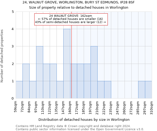 24, WALNUT GROVE, WORLINGTON, BURY ST EDMUNDS, IP28 8SF: Size of property relative to detached houses in Worlington