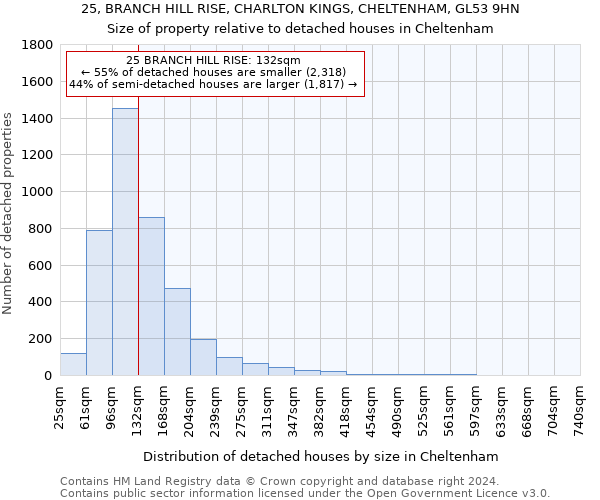 25, BRANCH HILL RISE, CHARLTON KINGS, CHELTENHAM, GL53 9HN: Size of property relative to detached houses in Cheltenham