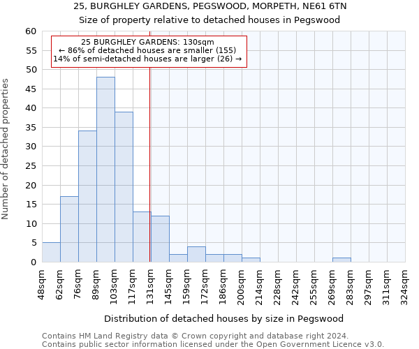 25, BURGHLEY GARDENS, PEGSWOOD, MORPETH, NE61 6TN: Size of property relative to detached houses in Pegswood