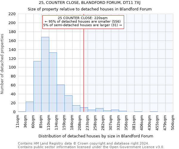 25, COUNTER CLOSE, BLANDFORD FORUM, DT11 7XJ: Size of property relative to detached houses in Blandford Forum