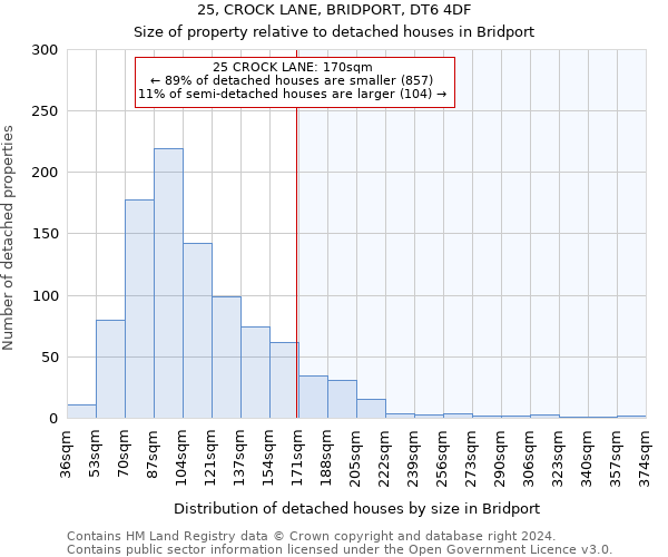 25, CROCK LANE, BRIDPORT, DT6 4DF: Size of property relative to detached houses in Bridport