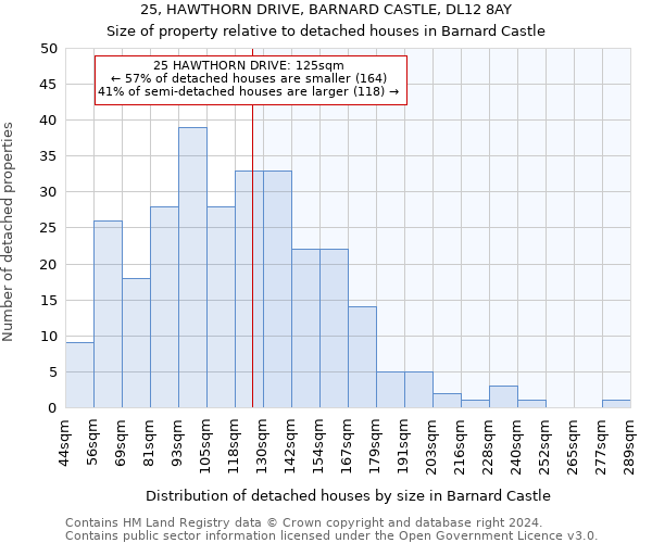 25, HAWTHORN DRIVE, BARNARD CASTLE, DL12 8AY: Size of property relative to detached houses in Barnard Castle