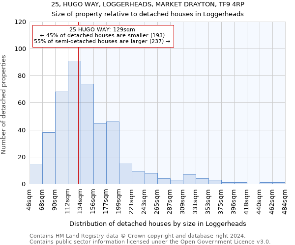 25, HUGO WAY, LOGGERHEADS, MARKET DRAYTON, TF9 4RP: Size of property relative to detached houses in Loggerheads