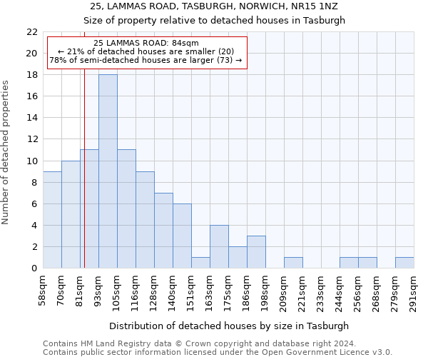 25, LAMMAS ROAD, TASBURGH, NORWICH, NR15 1NZ: Size of property relative to detached houses in Tasburgh