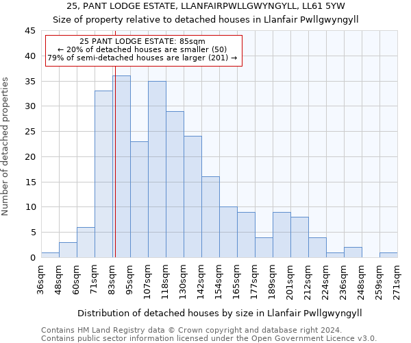25, PANT LODGE ESTATE, LLANFAIRPWLLGWYNGYLL, LL61 5YW: Size of property relative to detached houses in Llanfair Pwllgwyngyll