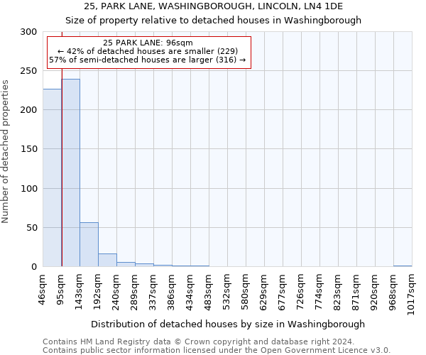 25, PARK LANE, WASHINGBOROUGH, LINCOLN, LN4 1DE: Size of property relative to detached houses in Washingborough