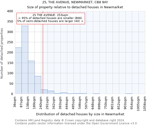 25, THE AVENUE, NEWMARKET, CB8 9AY: Size of property relative to detached houses in Newmarket