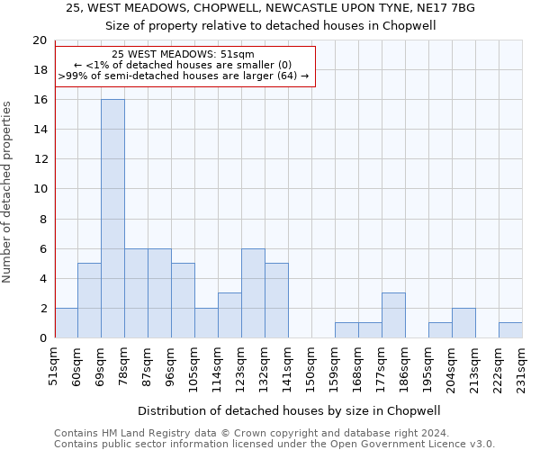 25, WEST MEADOWS, CHOPWELL, NEWCASTLE UPON TYNE, NE17 7BG: Size of property relative to detached houses in Chopwell