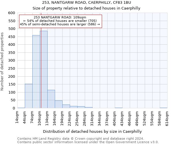 253, NANTGARW ROAD, CAERPHILLY, CF83 1BU: Size of property relative to detached houses in Caerphilly