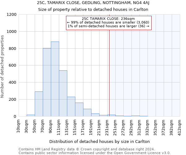 25C, TAMARIX CLOSE, GEDLING, NOTTINGHAM, NG4 4AJ: Size of property relative to detached houses in Carlton