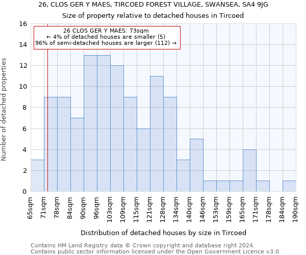26, CLOS GER Y MAES, TIRCOED FOREST VILLAGE, SWANSEA, SA4 9JG: Size of property relative to detached houses in Tircoed