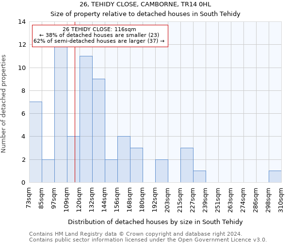 26, TEHIDY CLOSE, CAMBORNE, TR14 0HL: Size of property relative to detached houses in South Tehidy