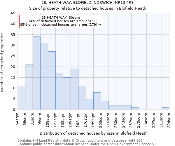 28, HEATH WAY, BLOFIELD, NORWICH, NR13 4RS: Size of property relative to detached houses in Blofield Heath