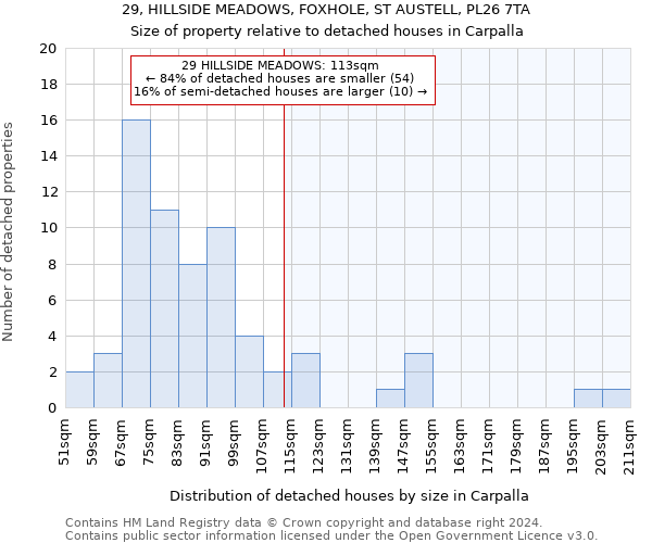 29, HILLSIDE MEADOWS, FOXHOLE, ST AUSTELL, PL26 7TA: Size of property relative to detached houses in Carpalla